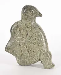 Nuluapik Pee, Untitled - Man and Bird Transformation, green stone carving