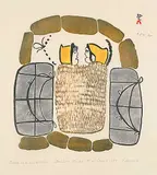 Pitseolak Ashoona, Asleep in a Windbreak #30/50, 1977, colour stonecut and stencil on paper