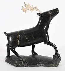 Eegyvudluk Pootoogook, Caribou, 1994, black stone and bone carving