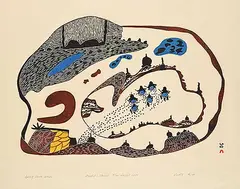 Pudlo Pudlat, Spring Landscape #30/50, 1977, colour stonecut and stencil on paper
