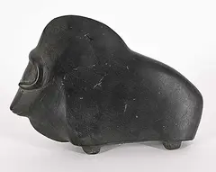 Untitled - Bulky Muskox by Mary Qakimut, black stone carving, sold Mar 2025