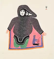 Lucy Qinnuayuak, Mother's New Blanket #31/50, 1982, colour stonecut and stencil on paper
