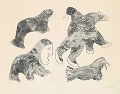 Egevadluq Ragee, Animals and Spirit #50/50, etching on paper