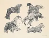 Egevadluq Ragee, Animals and Spirit #50/50, etching on paper