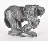 Juanisialu Irqumia, Untitled - Mother Stooped Over Child, grey stone carving