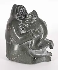 Annie Sala, Untitled - Father and Child, black stone carving