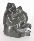 Annie Sala, Untitled - Father and Child, black stone carving