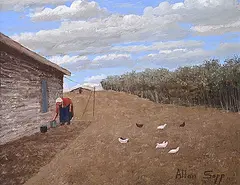 Allen Sapp, Setting Pails Out 'Cause It's Going To Rain, acrylic on canvas