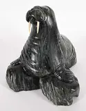 Simeonie Tatigat Siakuluk, Walrus, 1973, green stone and bone carving