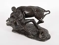 Gerald T. Tailfeathers, Untitled - Steer Wrestler #12/18, bronze sculpture