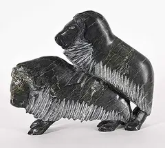 Samonie Toonoo, Untitled - Mating Muskox, black stone carving