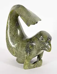 Sedna Spirit by Willie Tunnillie, green stone carving, sold Mar 2025