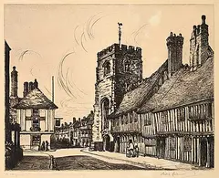 Sybil Andrews, The Old Grammar School And Alms House, Stratford On Avon #43/46, etching on paper