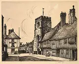 Sybil Andrews, The Old Grammar School And Alms House, Stratford On Avon #43/46, etching on paper