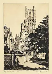 Sybil Andrews, King's School, Ely, etching on paper