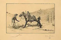 John Innes, Untitled - Blindfolded Horse, 1900, etching on paper