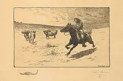 John Innes, Untitled - Horse Rider and Stears, 1900, etching on paper
