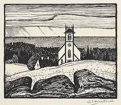 J. E. H. MacDonald, Church by the Sea, N.S., 1925, lithograph on paper