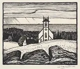 J. E. H. MacDonald, Church by the Sea, N.S., 1925, lithograph on paper