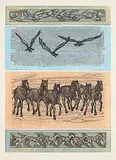 Dora Helen Mackie, Hawks and Horses #10/22, colour etching on paper