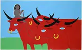 . ManWoman, Four Red Bulls #37/190, colour silkscreen on paper
