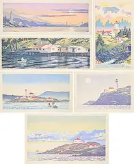Graham A. Scholes, Untitled - Lot of Six Coastal Prints, colour wood blocks on paper