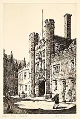 Sybil Andrews, Christ's College, Cambridge, etching on paper