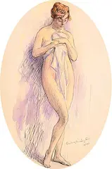 Frank Armington, Untitled - Nude with Sheet, 1920, watercolour and graphite on paper