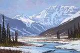 Roger D. Arndt, Sunwapta Winter, acrylic on mat board