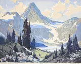 A.C. and Barbara Leighton - Barleigh, Mount Assiniboine #13/100, colour wood block on paper