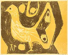 Maxwell Bennett Bates, Golden Bird #8/16, 1956, lino block on paper