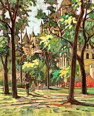 Jean-Guy Desrosiers, Lumiere sur le parc [Parc Montmorency, Quebec], oil on wood board