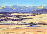William Duma, Mountains and Setting Sun, oil on canvas