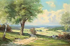 Emmanuel Embler, Untitled - View to the Village, oil on canvas