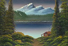 Levine Flexhaug, Untitled - Cabin on the Lake, 1945, oil on wood board