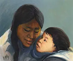 Gabriel Joseph Gely, Untitled - Mouth Feeding Child [Baker Lake NWT], 1972, oil on canvas board