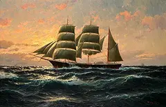 Martin Franz Glüsing, Sunset at Sea, oil on canvas