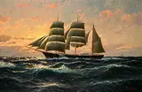 Martin Franz Glüsing, Sunset at Sea, oil on canvas