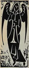 Henry George Glyde, Untitled - Trumpeting Angel, 1968, lino block on paper