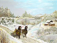 Ann Alexandra Harbuz, Untitled - Transporting Fire Wood, 1973, acrylic on wood board