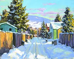 Ron Hedrick, Untitled - Back Alley in Winter, oil on canvas