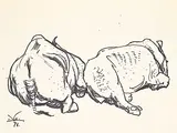 Illingworth Kerr, Untitled - Resting Rhinos, 1974, ink on paper