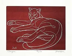 Cougar #92/100 by Illingworth Kerr, lino block on paper, sold Dec 2024