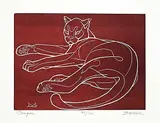 Cougar #92/100 by Illingworth Kerr, lino block on paper, sold Dec 2024