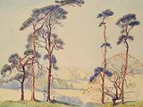 Alfred Crocker Leighton, On the Downs, Sussex, watercolour on paper
