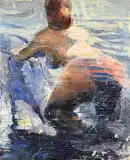 John A. MacDonald, Untitled - Swimming in Stripes, oil on canvas
