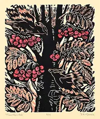 Dora Helen Mackie, Mountain Ash #6/12, colour wood block and stencil on paper