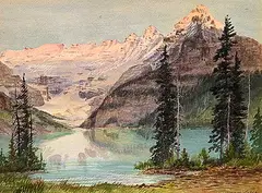 Thomas Mower Martin, Sunrise on the Mountains at Lake Louise, watercolour on paper