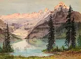 Thomas Mower Martin, Sunrise on the Mountains at Lake Louise, watercolour on paper