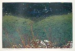 Gary Olson, Rocky Mountain Reflections #13/19, 1989, lino block on paper